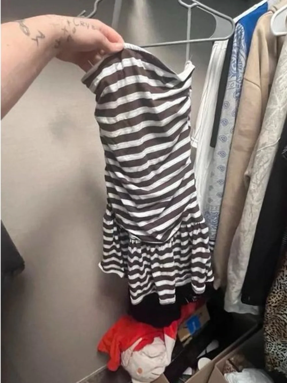 Striped Brown and White Maxi Dress with Flared Hem